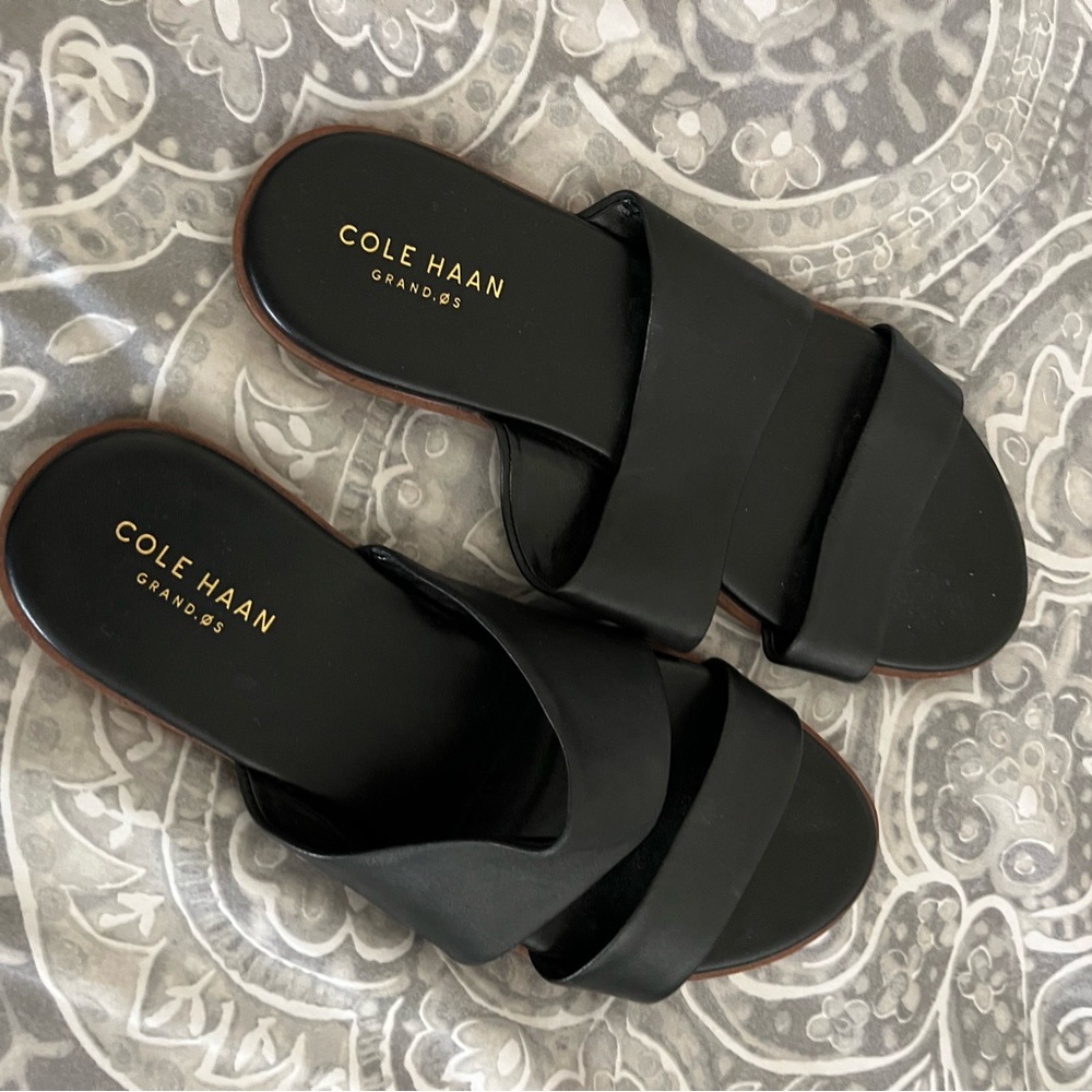 Cole Haan slide sandals. Black. Size 6.5  Excellent condition.